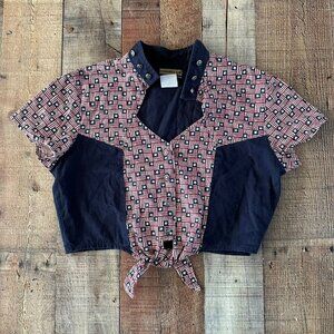 Vintage Panhandle Slim Western Crop Top M Red White & Blue Flag Print